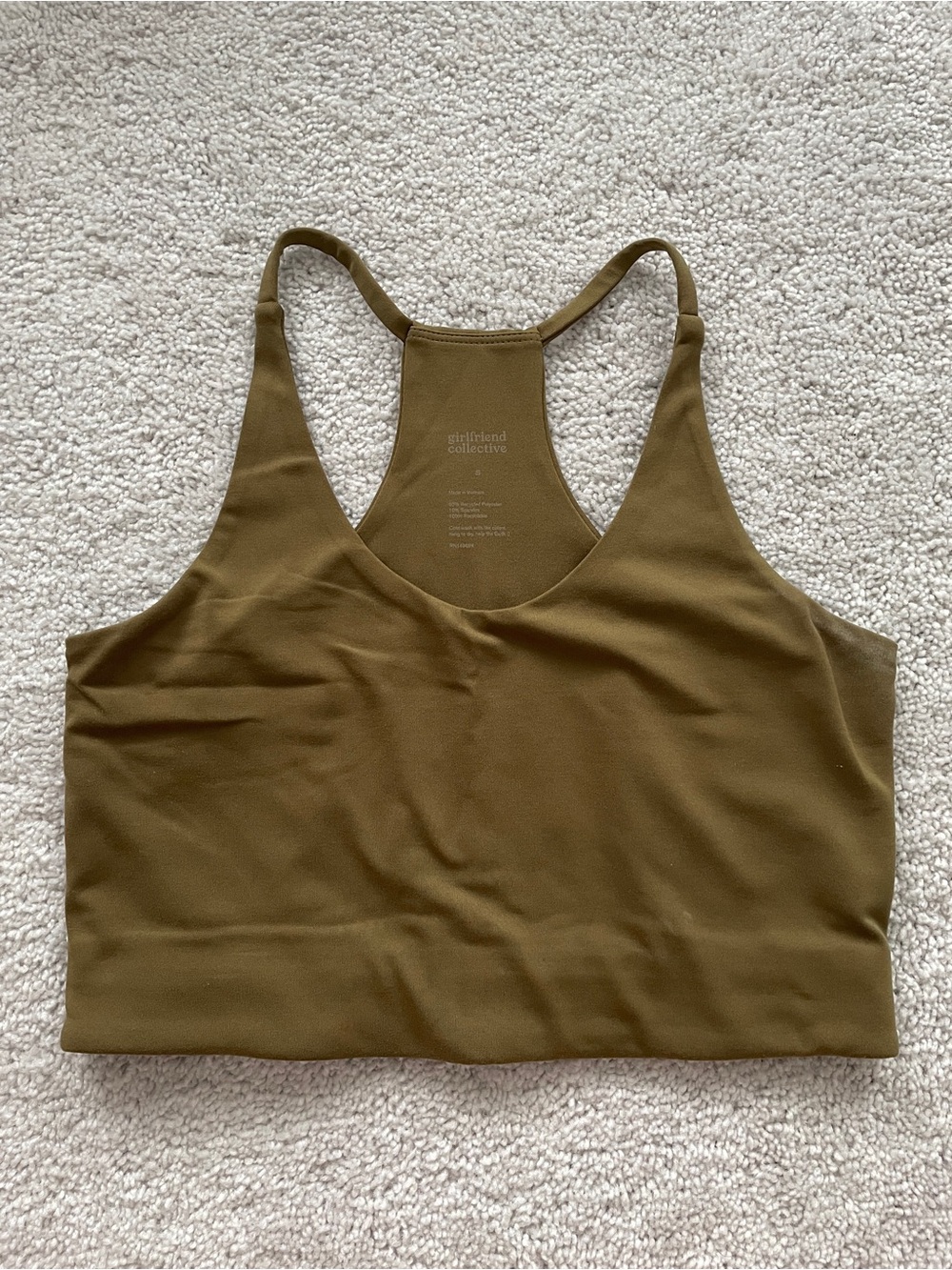Girlfriend Collective Olive Green Long Line Racerback Sports Bra/Tank
